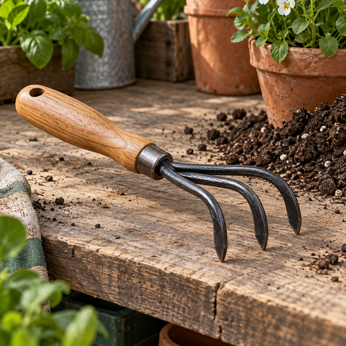 Garden Claw Hand Cultivator in a gardening setting