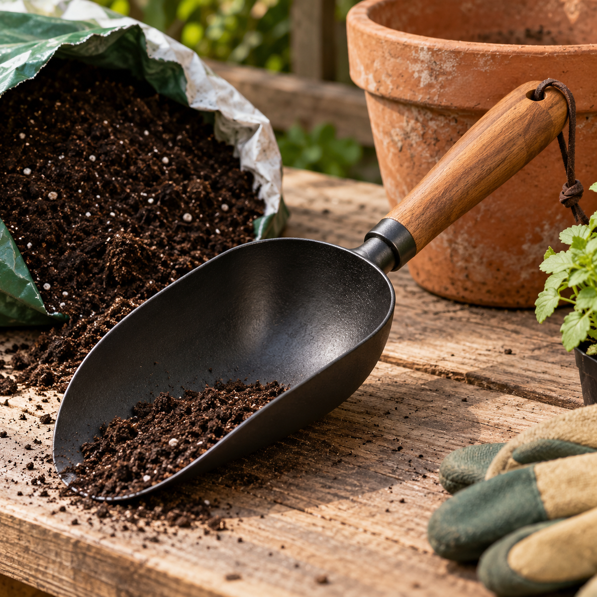 Deep Garden Potting Scoop in a gardening setting