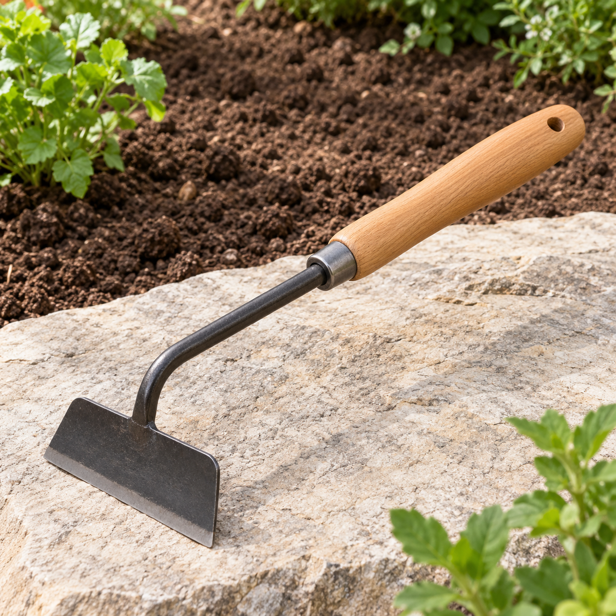 Compact Garden Hand Hoe in a gardening setting